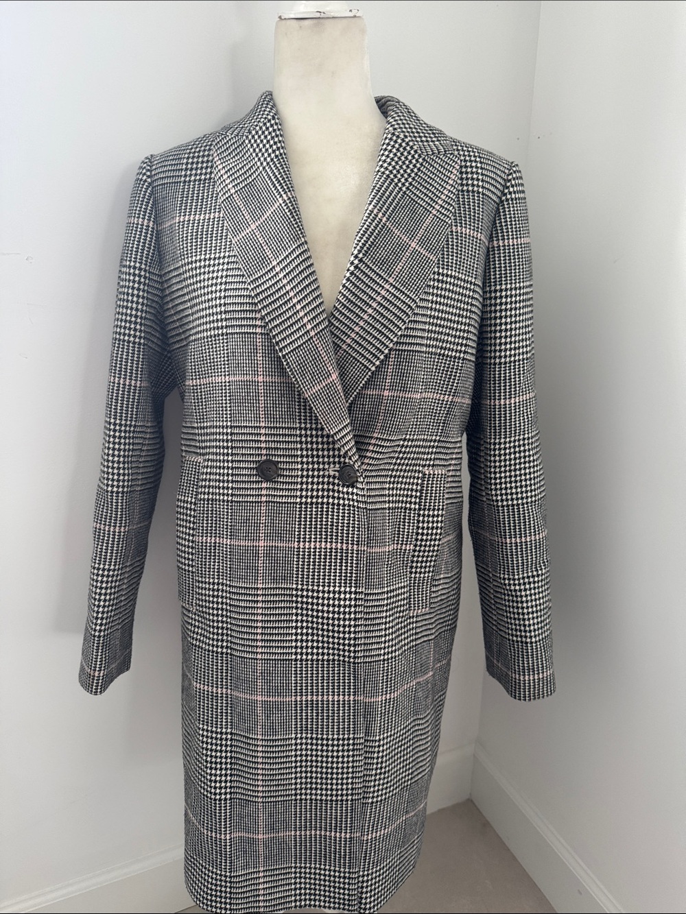 J. Crew Glen Plaid Double-Breasted Trench Coat - Black/Tan